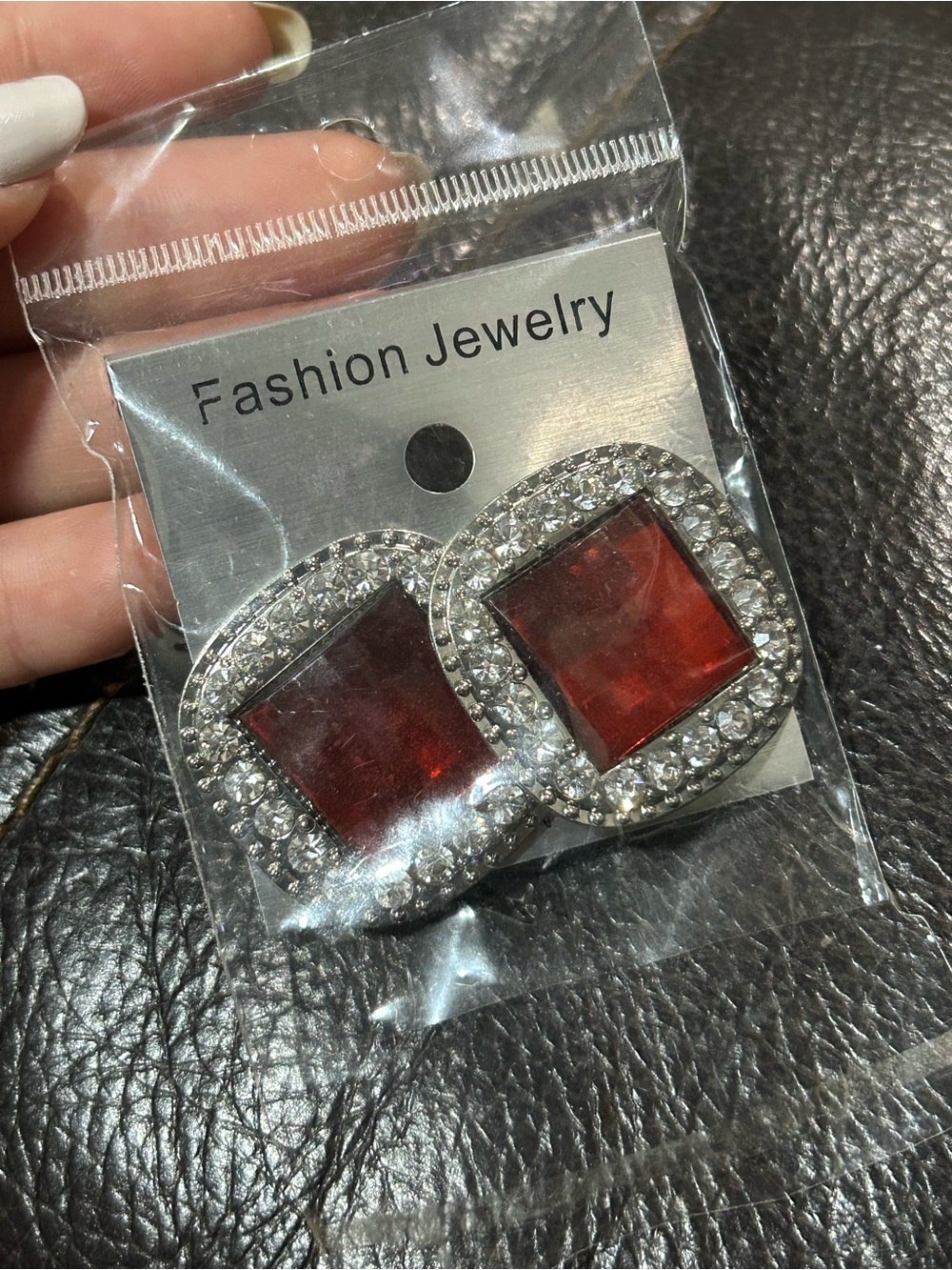 Fashion Jewelry Silver Crystal Frame Earrings with Red Square Stones